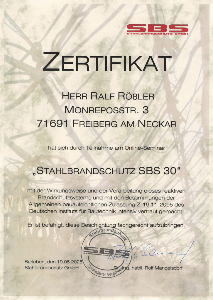 diebaureiniger-zertifikat-stahlbrandschutzzulassung
